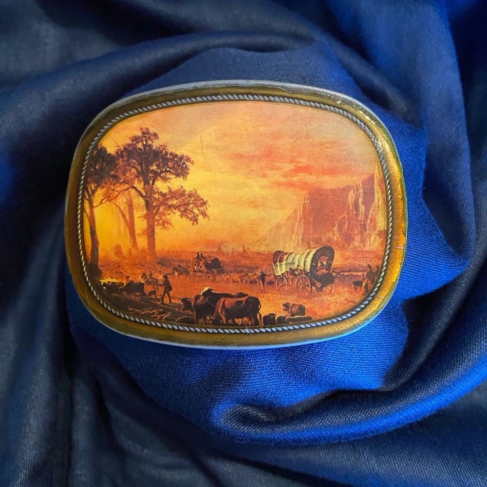 Vintage Oregon Trail Western Covered Wagon Belt Buckle